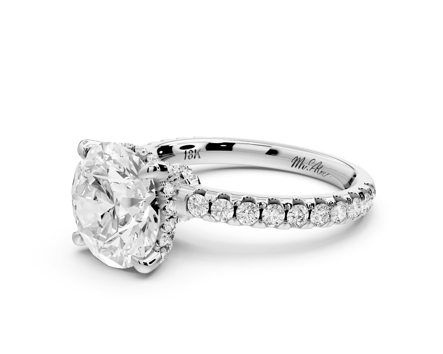 Jade - 3ct 18k white gold round hidden halo diamond crown and bridge pavé engagamnet ring - Mr. Alex Jewelry