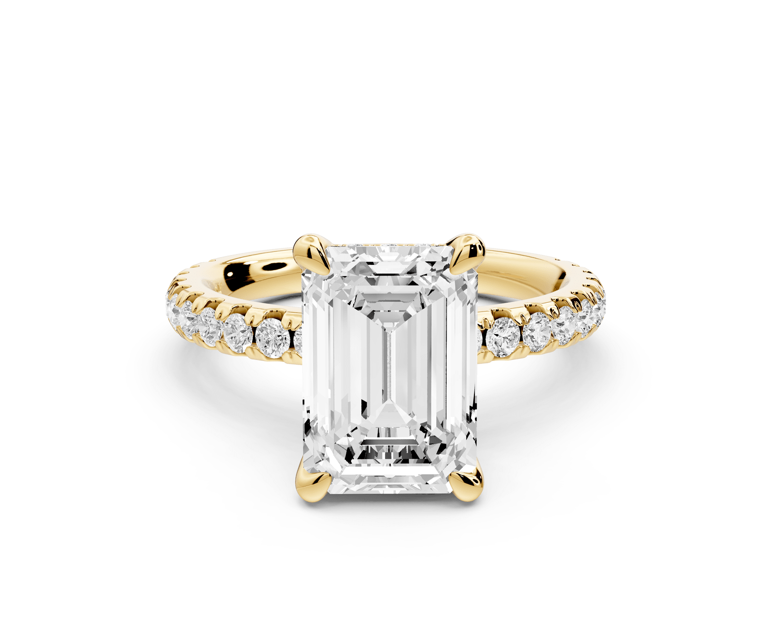 Jade - 3ct 18k yellow gold emerald hidden halo diamond crown and bridge pavé engagamnet ring - Mr. Alex Jewelry
