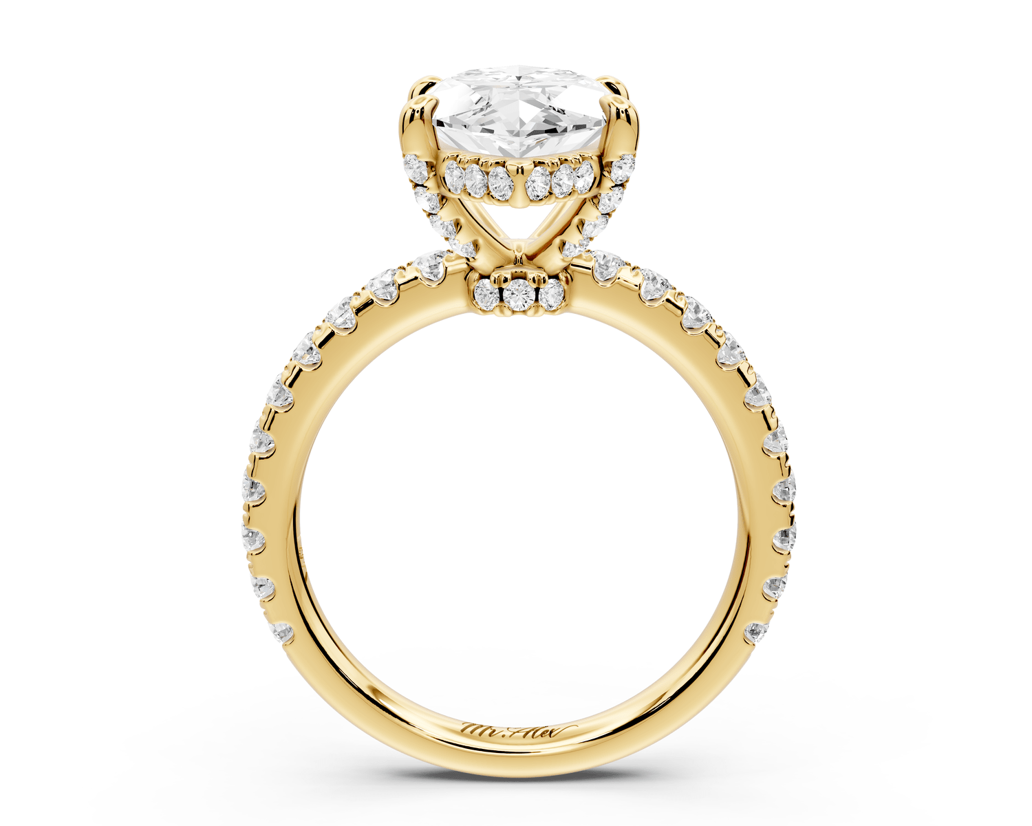 Jade - 3ct 18k yellow gold marquise hidden halo diamond crown and bridge pavé engagement ring - Mr. Alex Jewelry