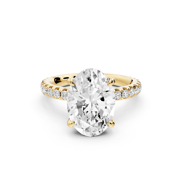 Jade - 3ct 18k yellow gold oval hidden halo diamond crown and bridge pavé engagamnet ring - Mr. Alex Jewelry