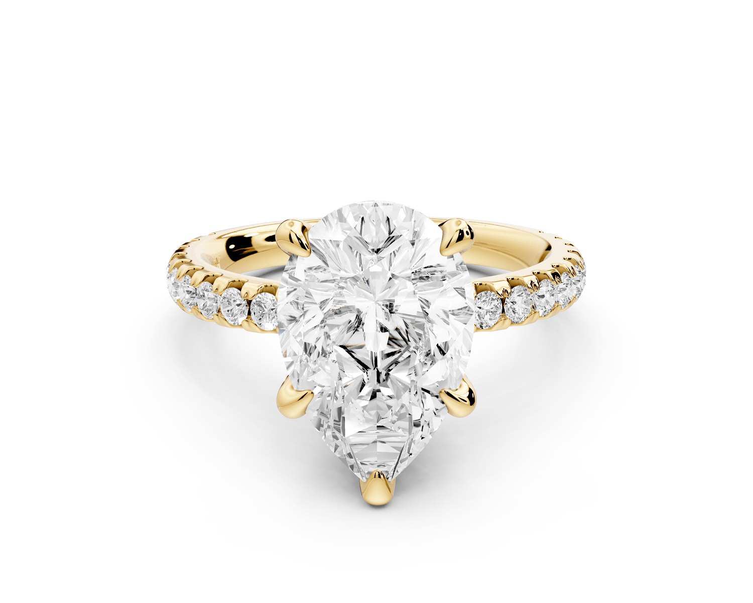 Jade - 3ct 18k yellow gold pear hidden halo diamond crown and bridge pavé engagamnet ring - Mr. Alex Jewelry