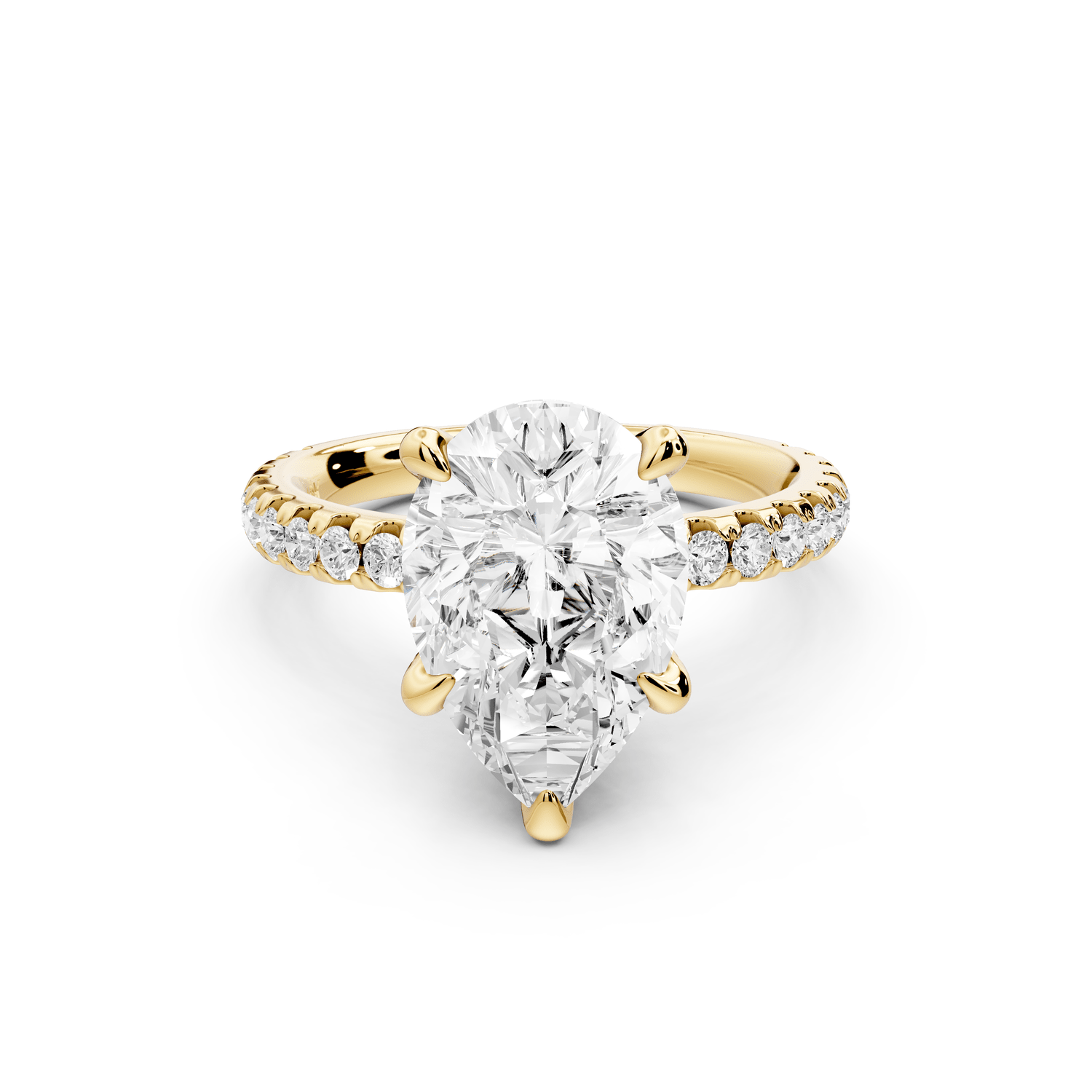 Jade - 3ct 18k yellow gold pear hidden halo diamond crown and bridge pavé engagamnet ring - Mr. Alex Jewelry