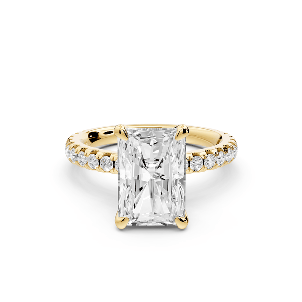 Jade - 3ct 18k yellow gold radiant hidden halo diamond crown and bridge pavé engagement ring - Mr. Alex Jewelry