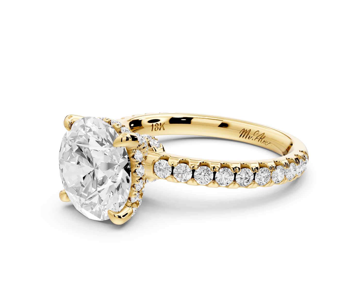 Jade - 3ct 18k yellow gold round hidden halo diamond crown and bridge pavé engagamnet ring - Mr. Alex Jewelry