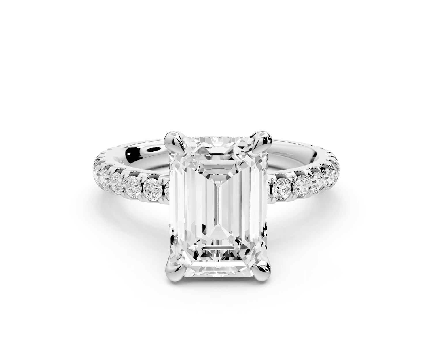 Jade - 3ct platinum emerald hidden halo diamond crown and bridge pavé engagamnet ring - Mr. Alex Jewelry
