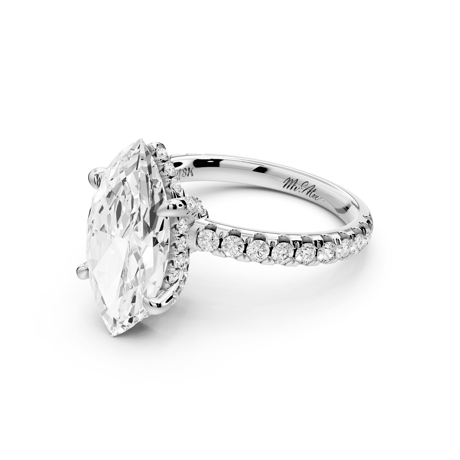 Jade - 3ct platinum marquise hidden halo diamond crown and bridge pavé engagement ring - Mr. Alex Jewelry
