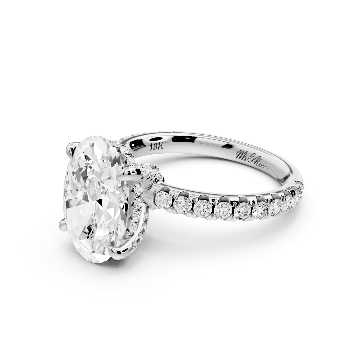 Jade - 3ct platinum oval hidden halo diamond crown and bridge pavé engagamnet ring - Mr. Alex Jewelry