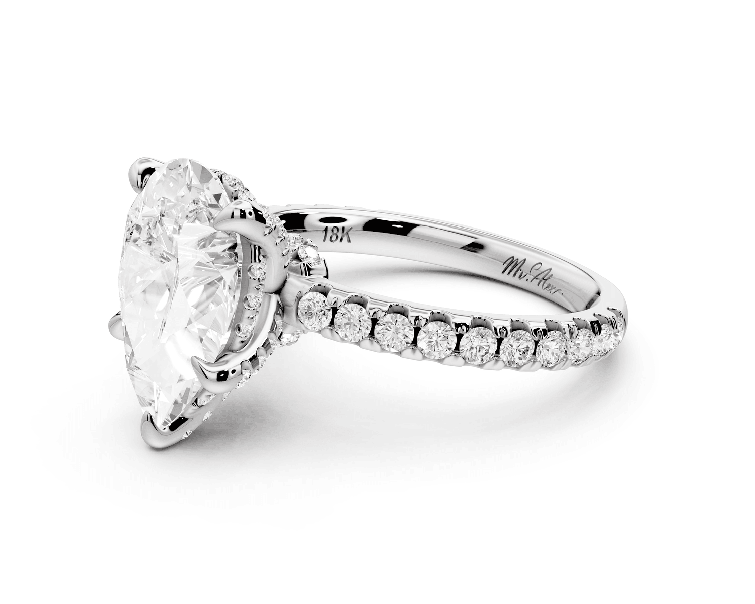 Jade - 3ct platinum pear hidden halo diamond crown and bridge pavé engagamnet ring - Mr. Alex Jewelry