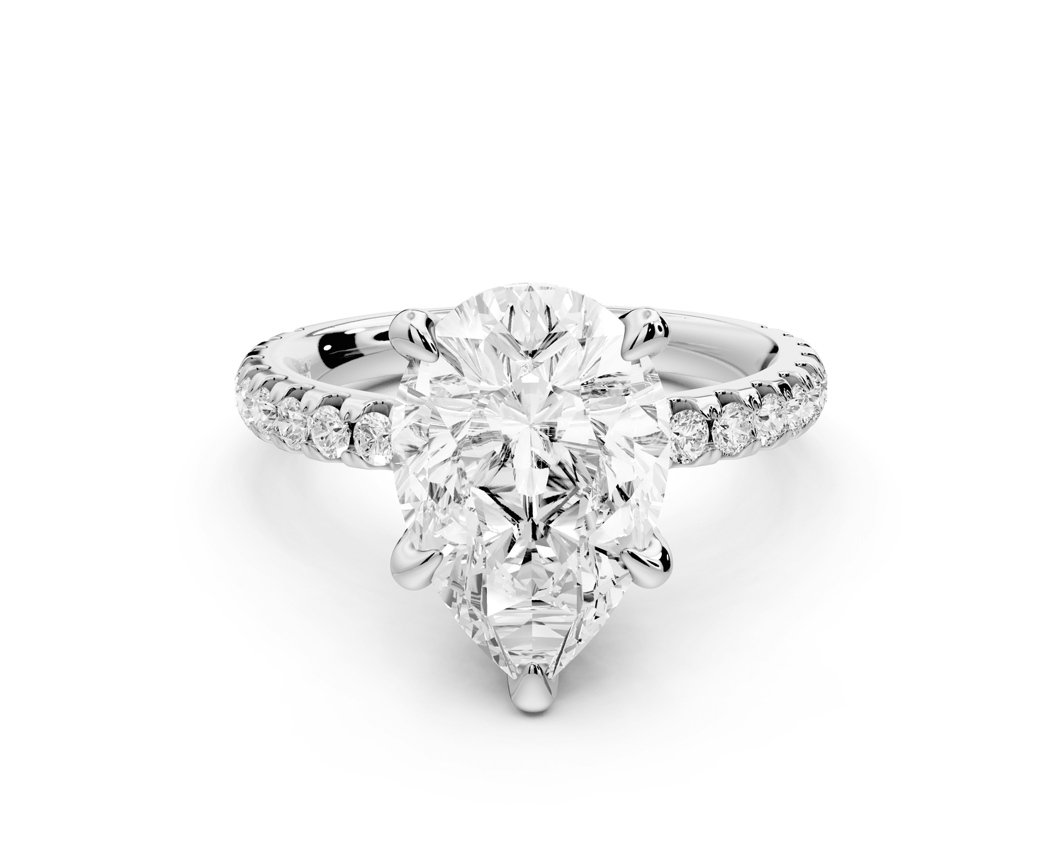 Jade - 3ct platinum pear hidden halo diamond crown and bridge pavé engagamnet ring - Mr. Alex Jewelry