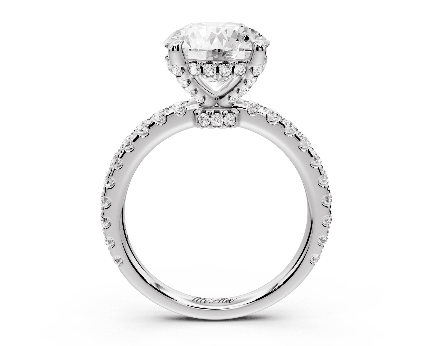 Jade - 3ct platinum round hidden halo diamond crown and bridge pavé engagamnet ring - Mr. Alex Jewelry