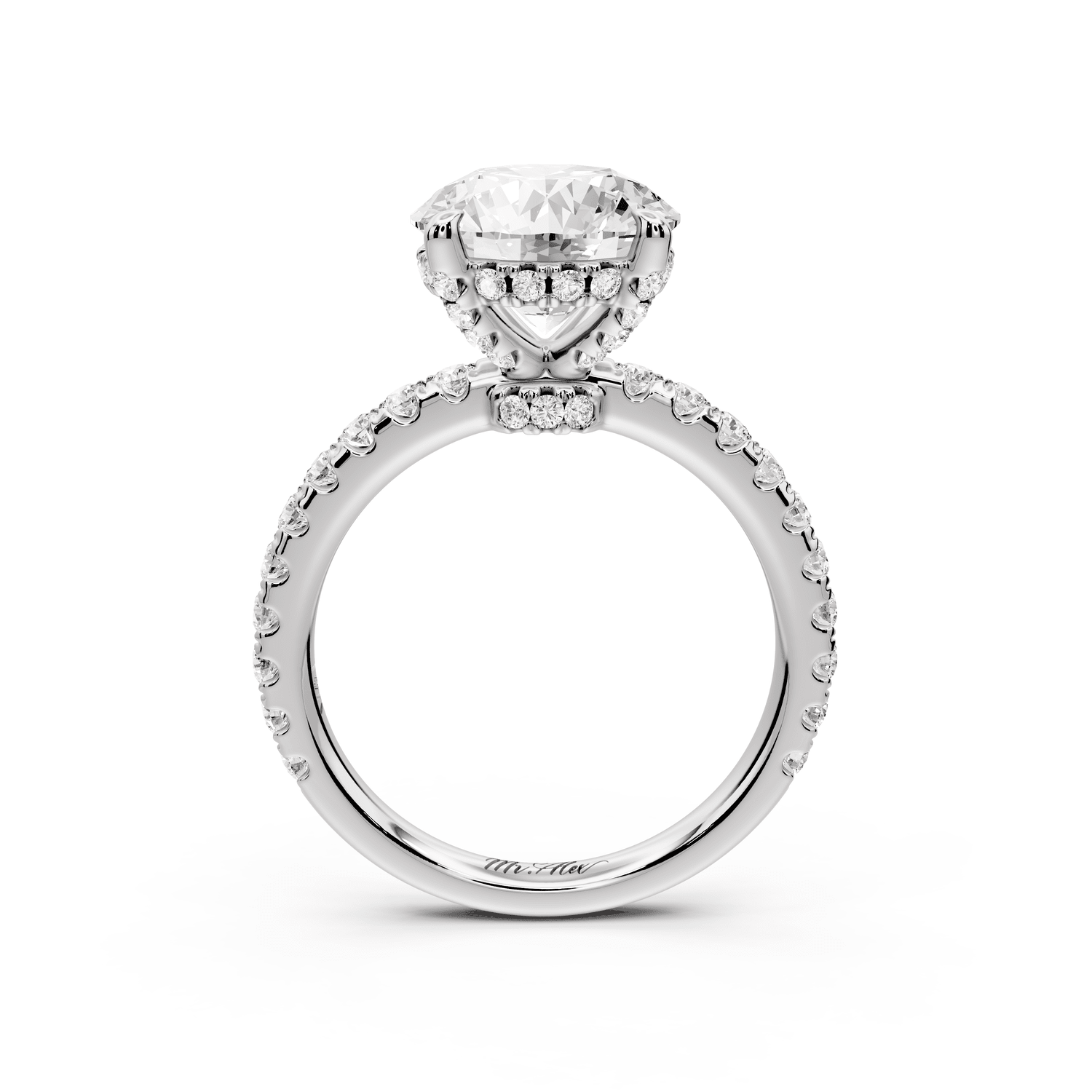 Jade - 3ct platinum round hidden halo diamond crown and bridge pavé engagamnet ring - Mr. Alex Jewelry