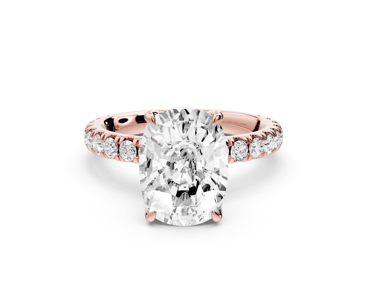 Jade - 4ct 14k rose gold ecushion hidden halo diamond crown and bridge pavé engagement ring - Mr. Alex Jewelry