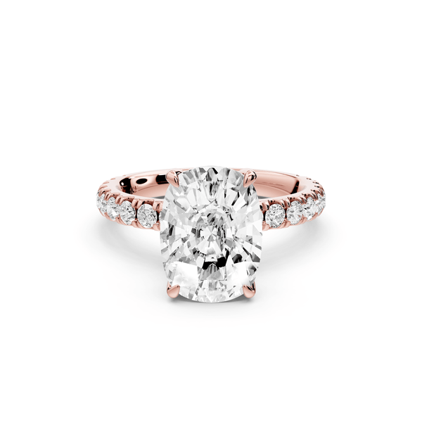 Jade - 4ct 14k rose gold ecushion hidden halo diamond crown and bridge pavé engagement ring - Mr. Alex Jewelry