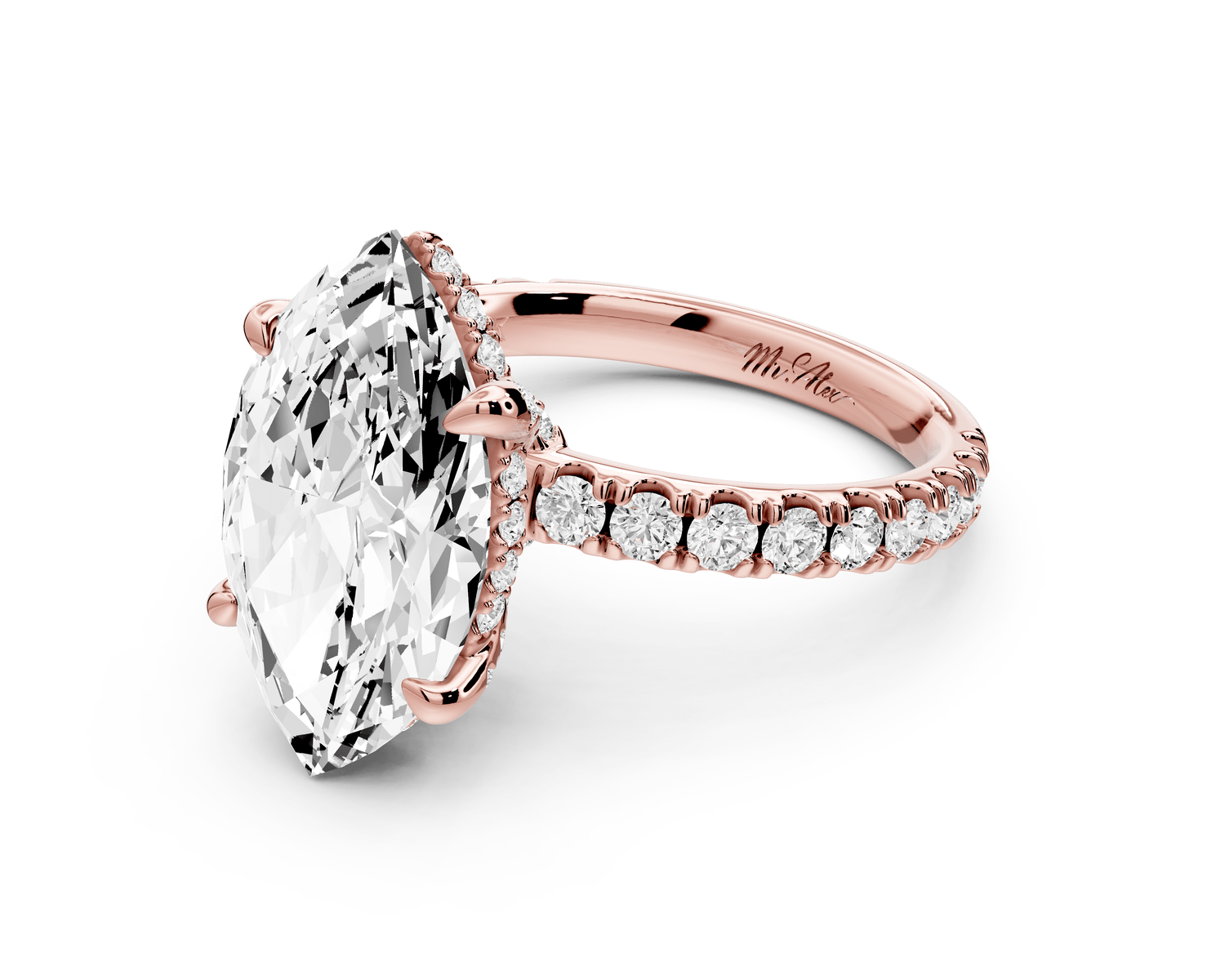 Jade - 4ct 14k rose gold marquise hidden halo diamond crown and bridge pavé engagement ring - Mr. Alex Jewelry