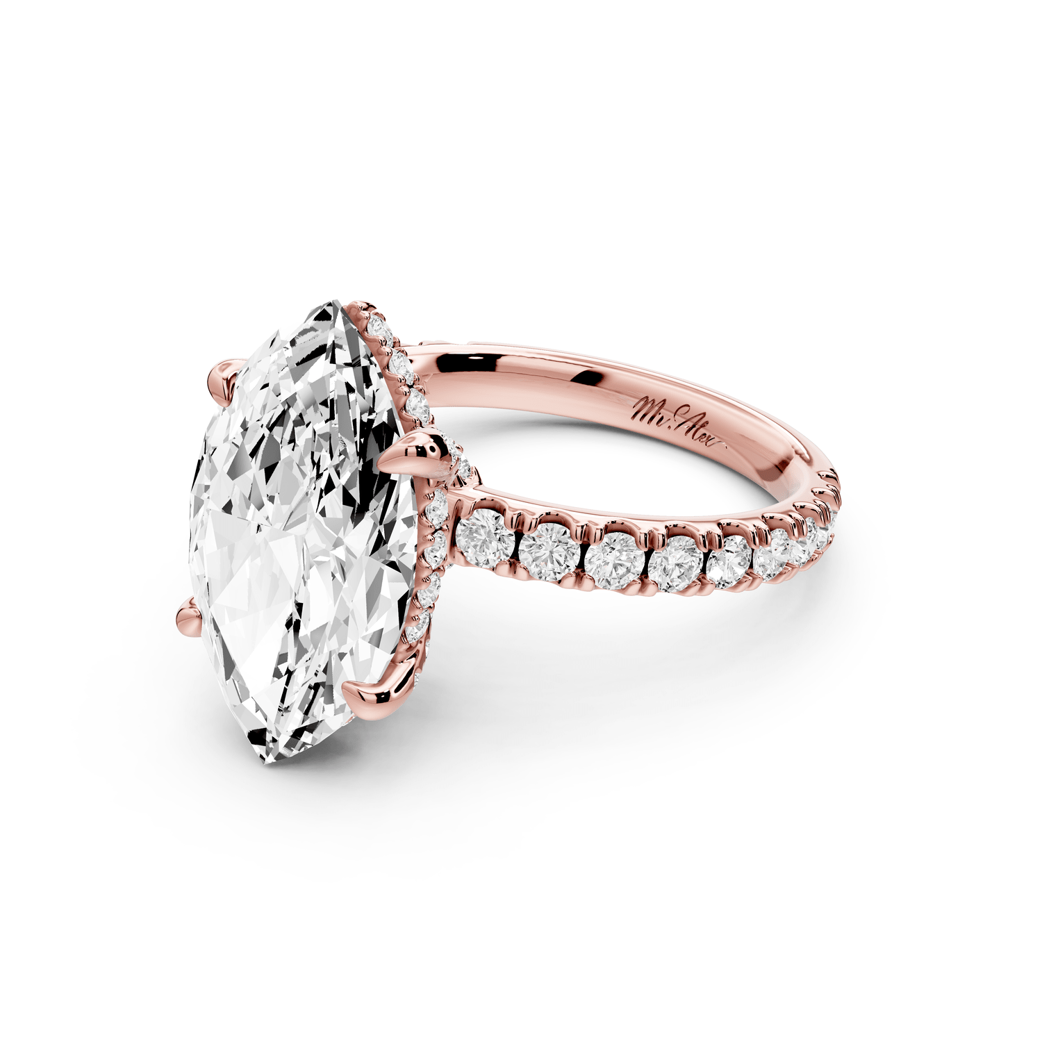 Jade - 4ct 14k rose gold marquise hidden halo diamond crown and bridge pavé engagement ring - Mr. Alex Jewelry