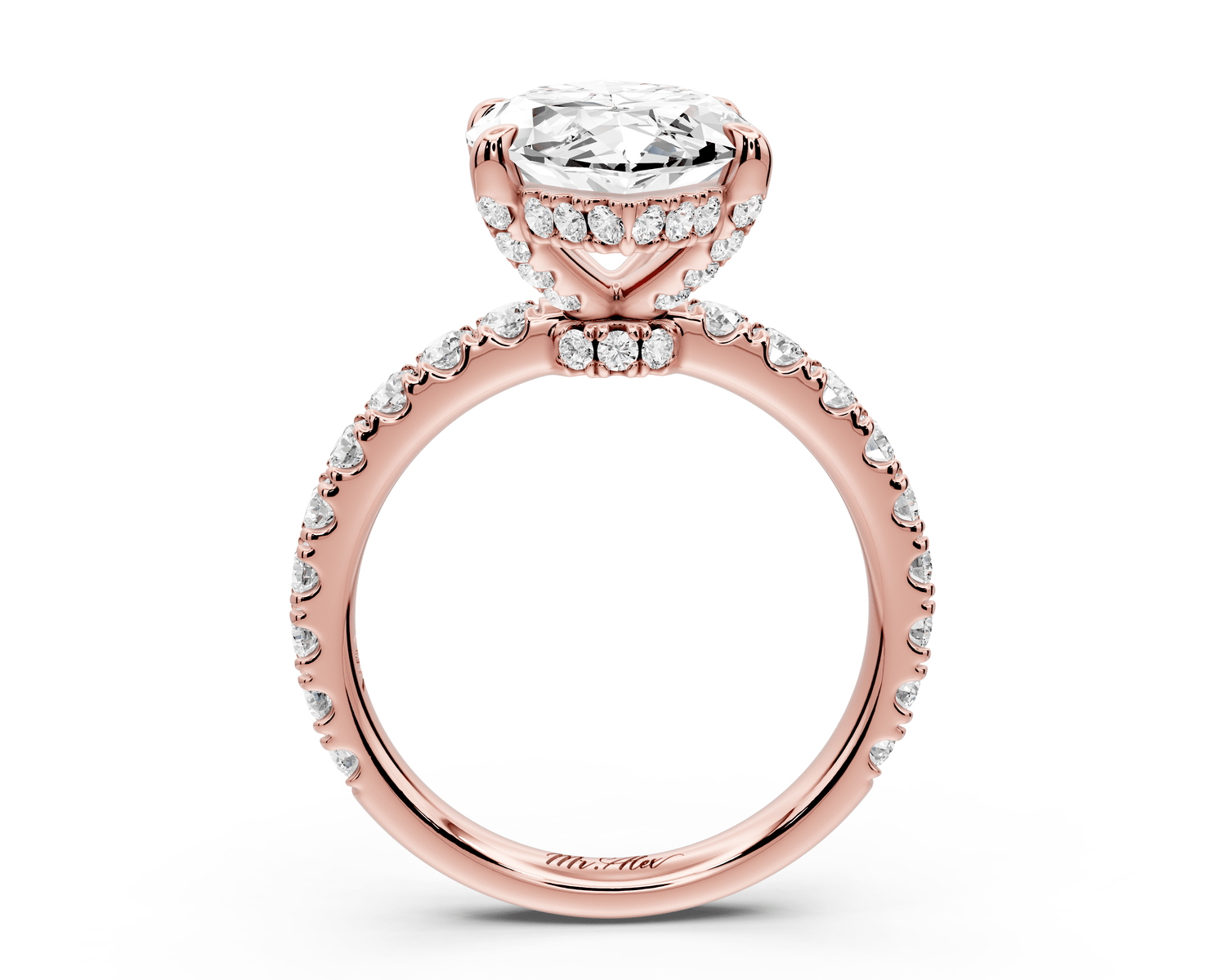 Jade - 4ct 14k rose gold marquise hidden halo diamond crown and bridge pavé engagement ring - Mr. Alex Jewelry