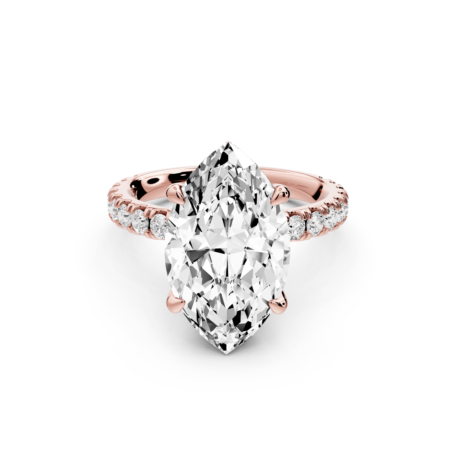 Jade - 4ct 14k rose gold marquise hidden halo diamond crown and bridge pavé engagement ring - Mr. Alex Jewelry
