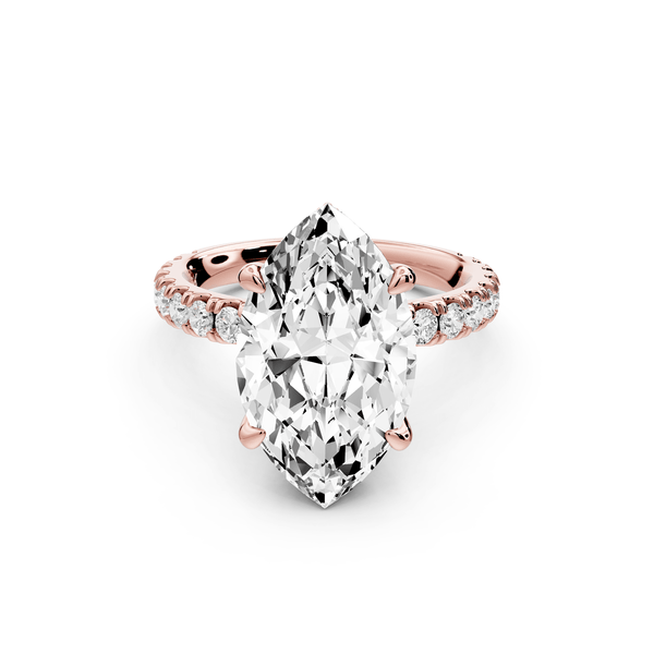 Jade - 4ct 14k rose gold marquise hidden halo diamond crown and bridge pavé engagement ring - Mr. Alex Jewelry