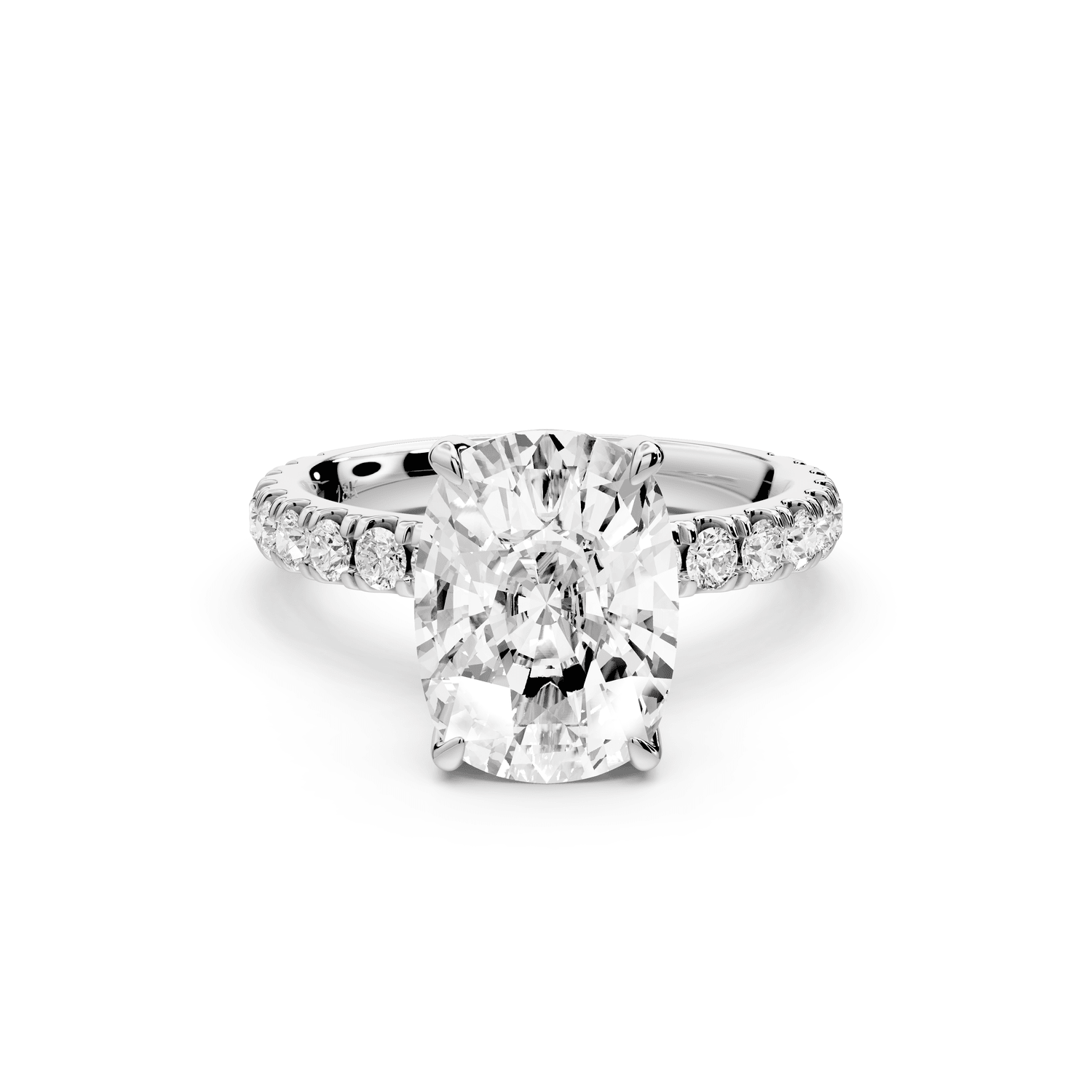 Jade - 4ct 14k white gold ecushion hidden halo diamond crown and bridge pavé engagement ring - Mr. Alex Jewelry