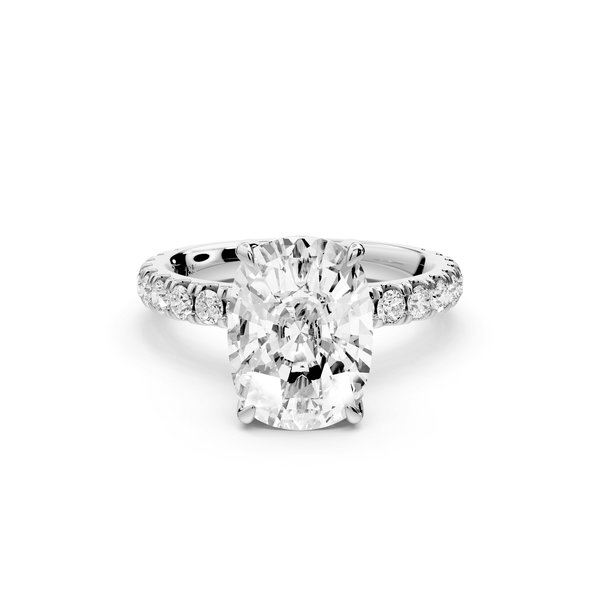 Jade - 4ct 14k white gold ecushion hidden halo diamond crown and bridge pavé engagement ring - Mr. Alex Jewelry