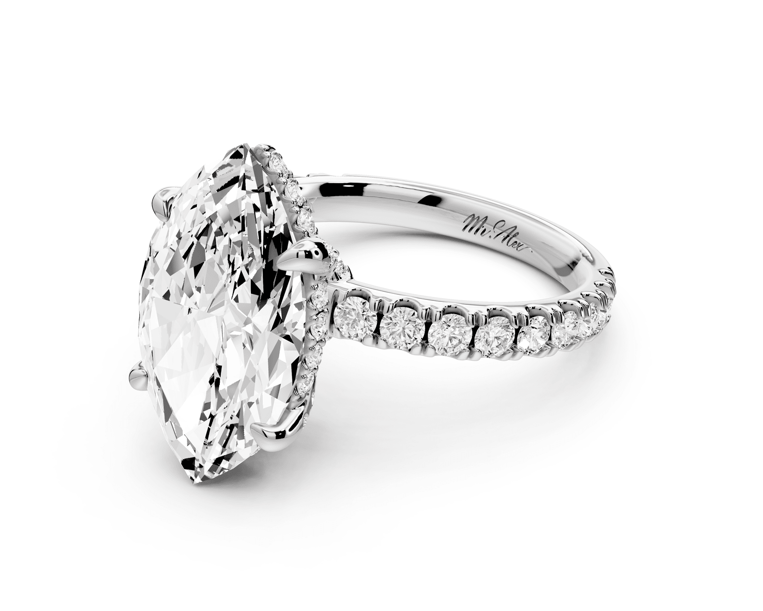 Jade - 4ct 14k white gold marquise hidden halo diamond crown and bridge pavé engagement ring - Mr. Alex Jewelry