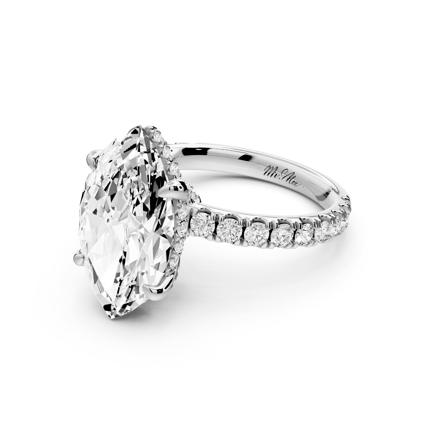 Jade - 4ct 14k white gold marquise hidden halo diamond crown and bridge pavé engagement ring - Mr. Alex Jewelry