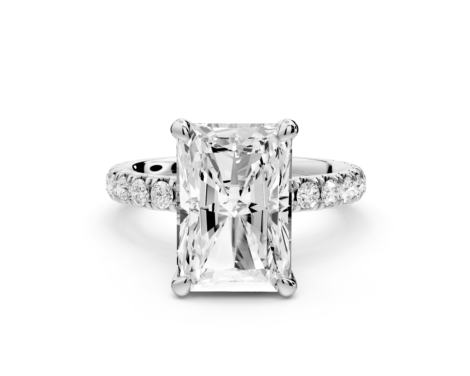 Jade - 4ct 14k white gold radiant hidden halo diamond crown and bridge pavé engagement ring - Mr. Alex Jewelry
