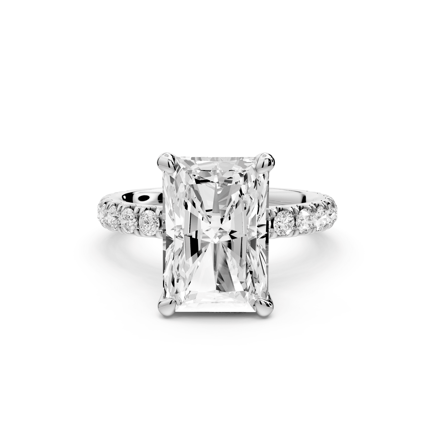 Jade - 4ct 14k white gold radiant hidden halo diamond crown and bridge pavé engagement ring - Mr. Alex Jewelry