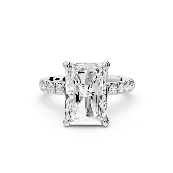Jade - 4ct 14k white gold radiant hidden halo diamond crown and bridge pavé engagement ring - Mr. Alex Jewelry
