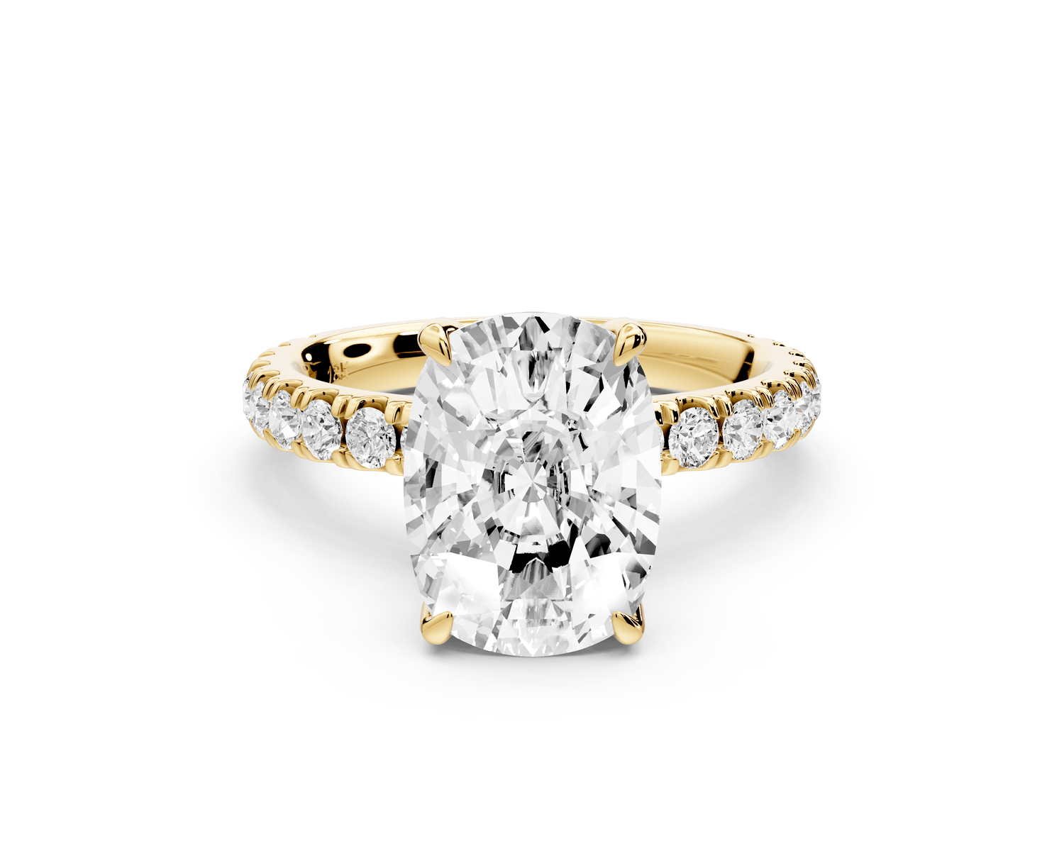 Jade - 4ct 14k yellow gold ecushion hidden halo diamond crown and bridge pavé engagement ring - Mr. Alex Jewelry