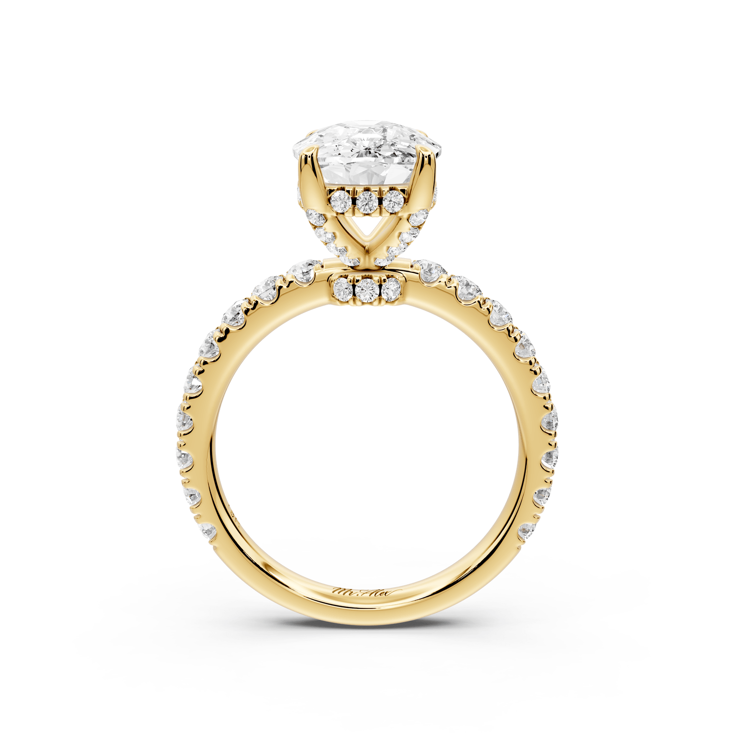 Jade - 4ct 14k yellow gold ecushion hidden halo diamond crown and bridge pavé engagement ring - Mr. Alex Jewelry