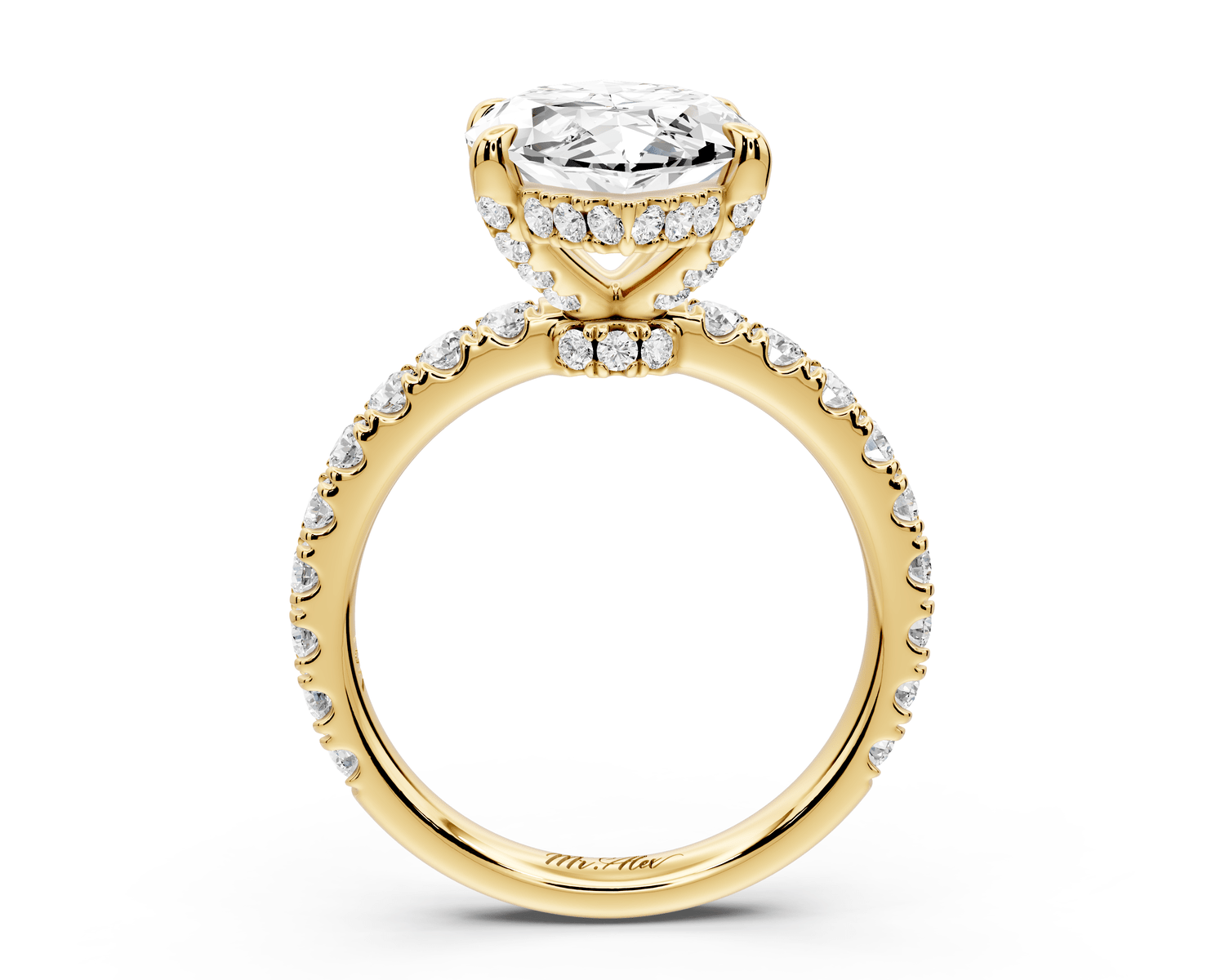 Jade - 4ct 14k yellow gold marquise hidden halo diamond crown and bridge pavé engagement ring - Mr. Alex Jewelry