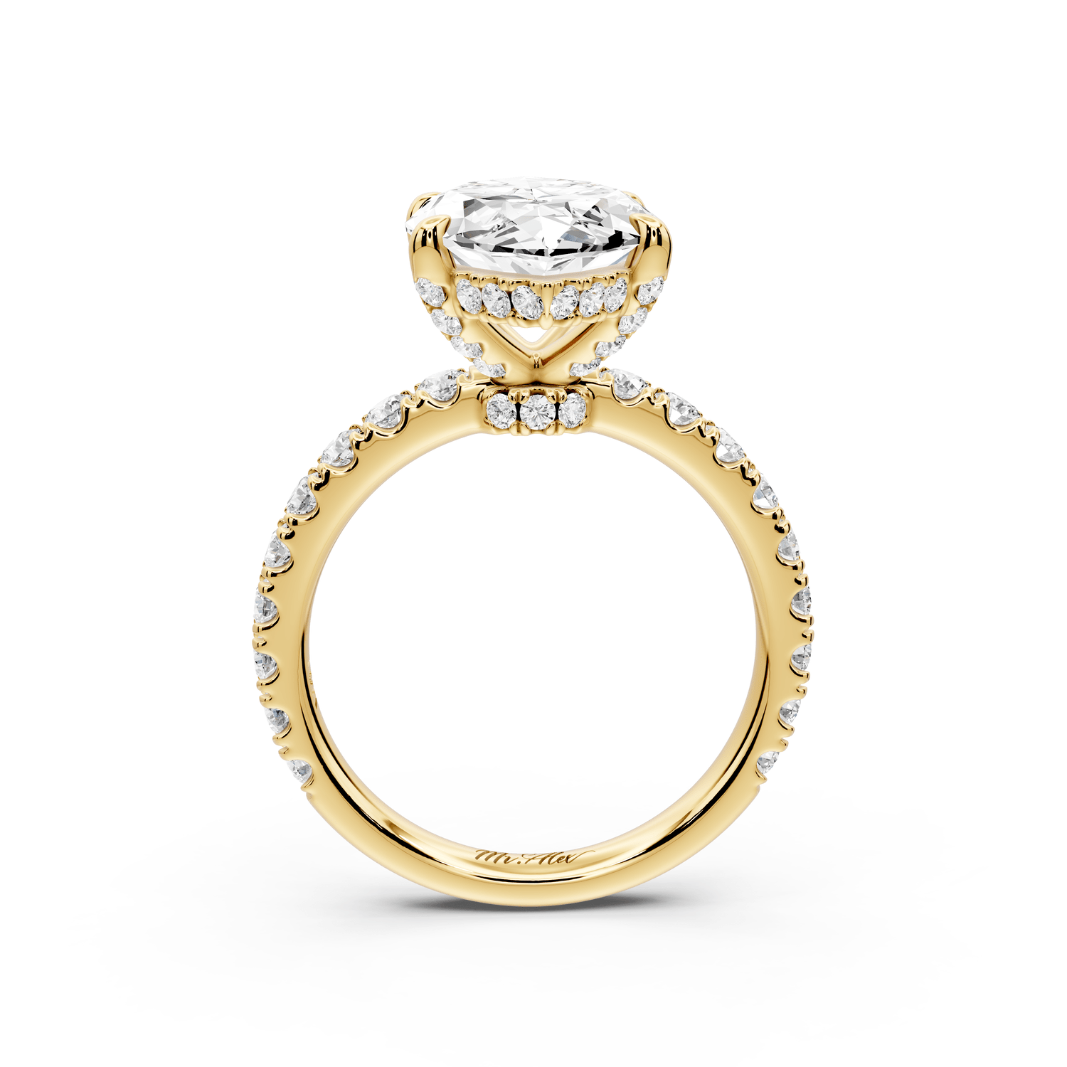 Jade - 4ct 14k yellow gold marquise hidden halo diamond crown and bridge pavé engagement ring - Mr. Alex Jewelry