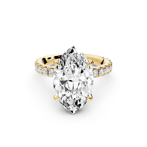 Jade - 4ct 14k yellow gold marquise hidden halo diamond crown and bridge pavé engagement ring - Mr. Alex Jewelry