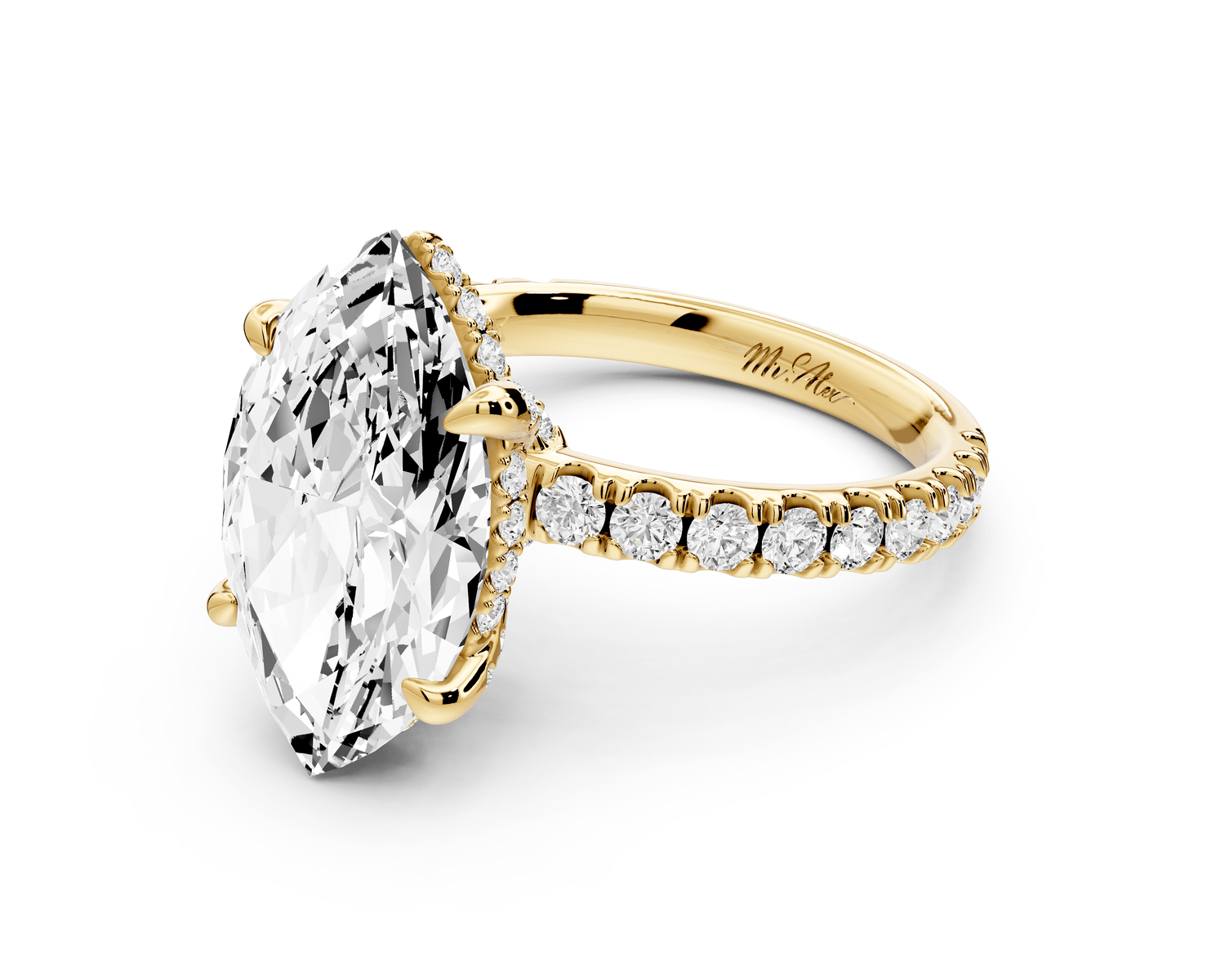 Jade - 4ct 14k yellow gold marquise hidden halo diamond crown and bridge pavé engagement ring - Mr. Alex Jewelry