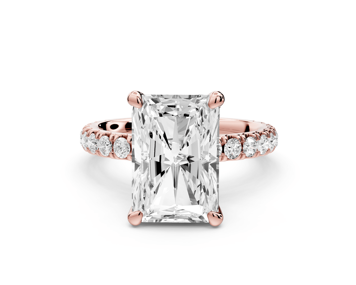 Jade - 4ct 18k rose gold emerald hidden halo diamond crown and bridge pavé engagamnet ring - Mr. Alex Jewelry