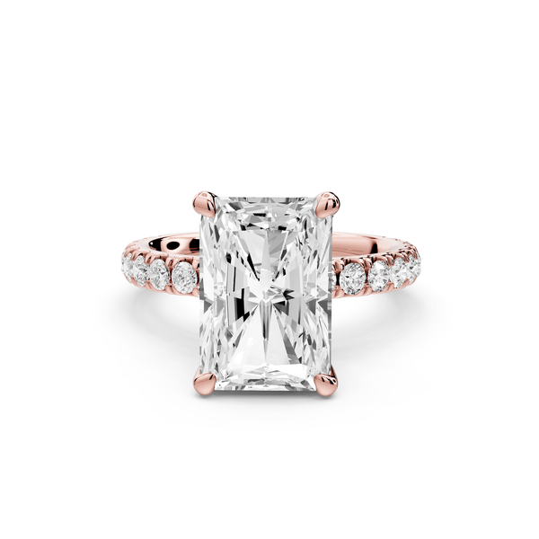 Jade - 4ct 18k rose gold emerald hidden halo diamond crown and bridge pavé engagamnet ring - Mr. Alex Jewelry