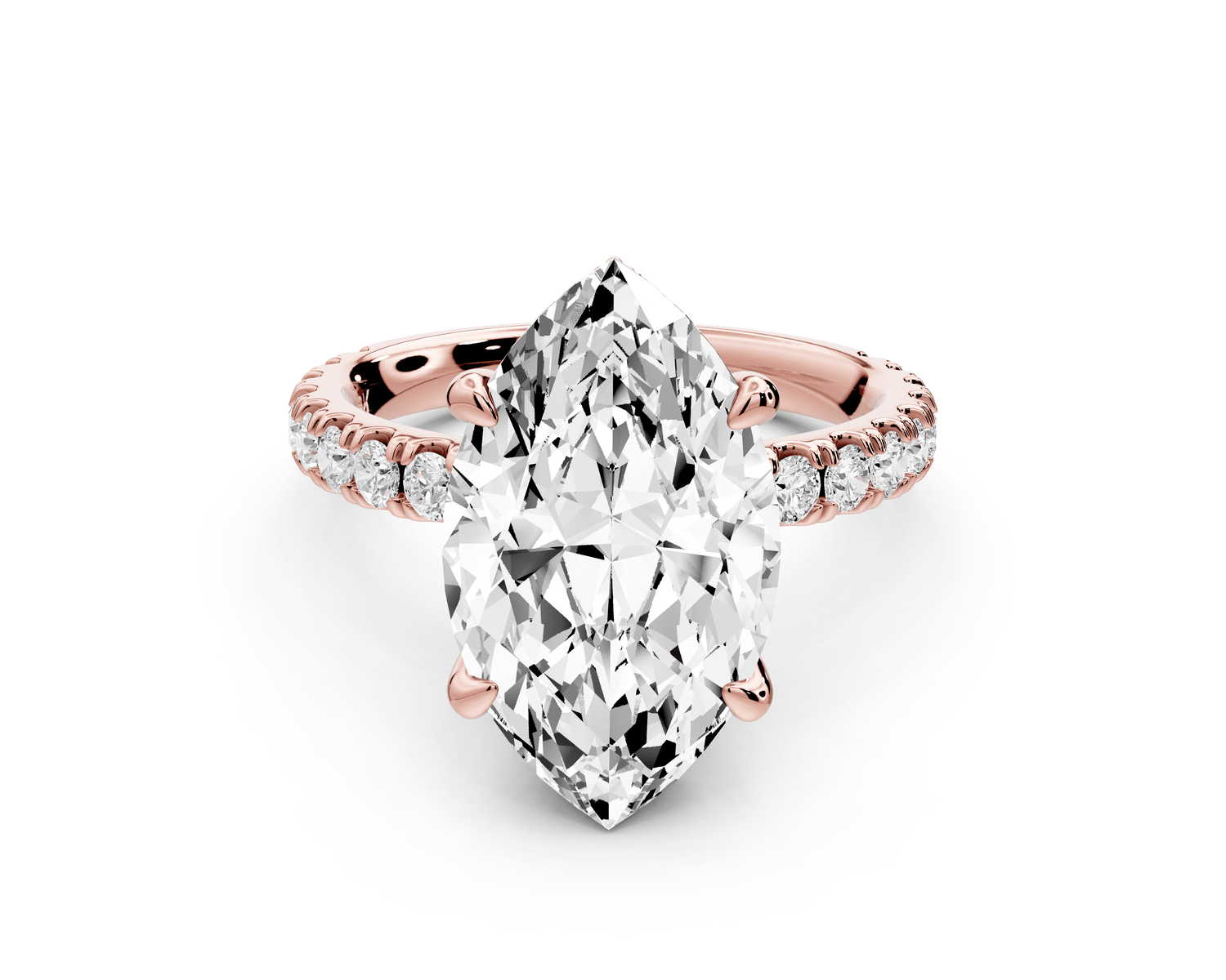 Jade - 4ct 18k rose gold marquise hidden halo diamond crown and bridge pavé engagement ring - Mr. Alex Jewelry