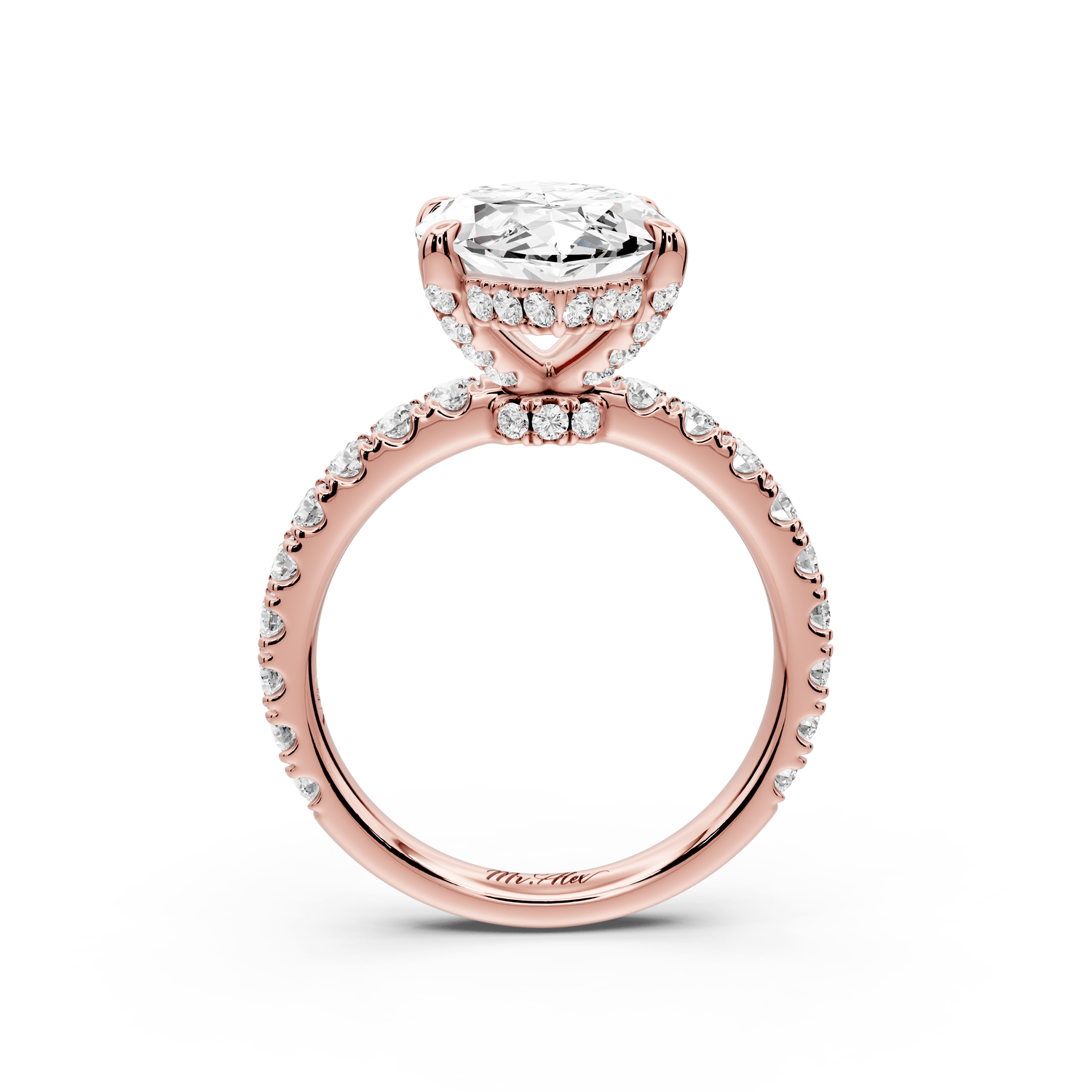 Jade - 4ct 18k rose gold marquise hidden halo diamond crown and bridge pavé engagement ring - Mr. Alex Jewelry