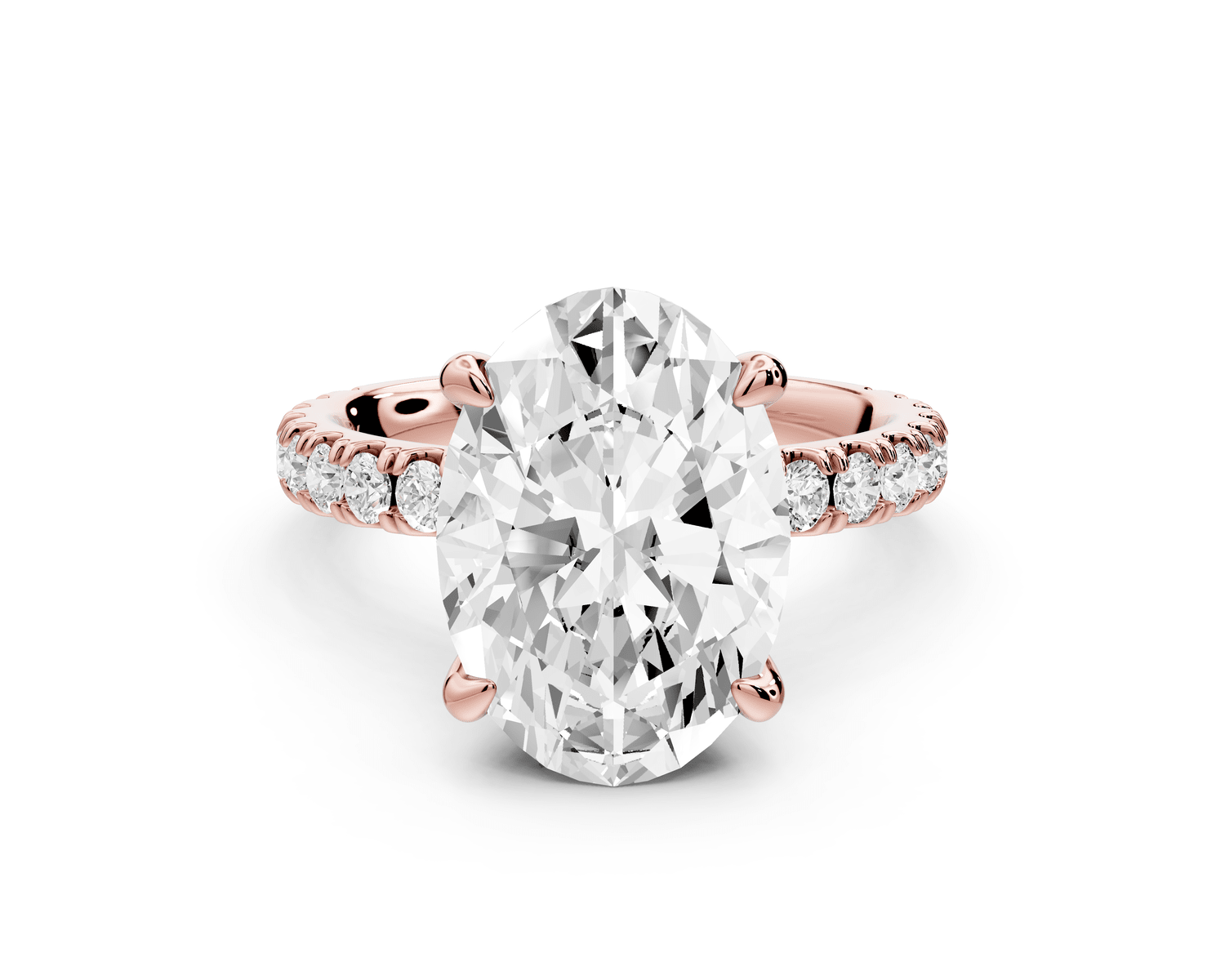 Jade - 4ct 18k rose gold oval hidden halo diamond crown and bridge pavé engagamnet ring - Mr. Alex Jewelry
