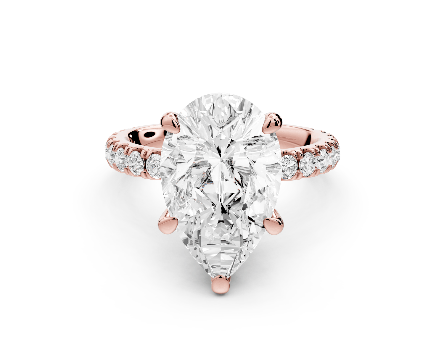 Jade - 4ct 18k rose gold pear hidden halo diamond crown and bridge pavé engagamnet ring - Mr. Alex Jewelry