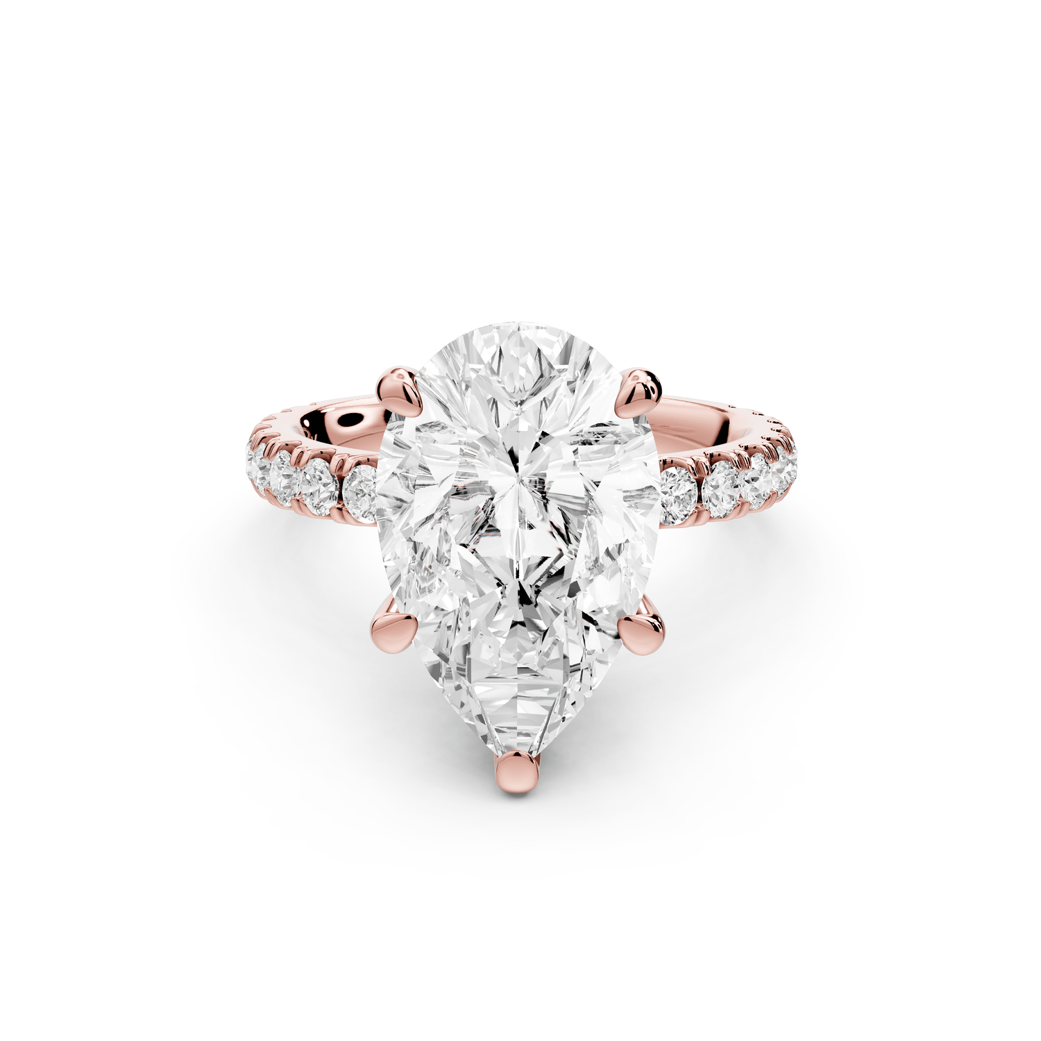 Jade - 4ct 18k rose gold pear hidden halo diamond crown and bridge pavé engagamnet ring - Mr. Alex Jewelry