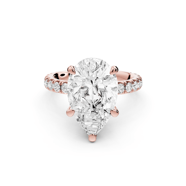 Jade - 4ct 18k rose gold pear hidden halo diamond crown and bridge pavé engagamnet ring - Mr. Alex Jewelry