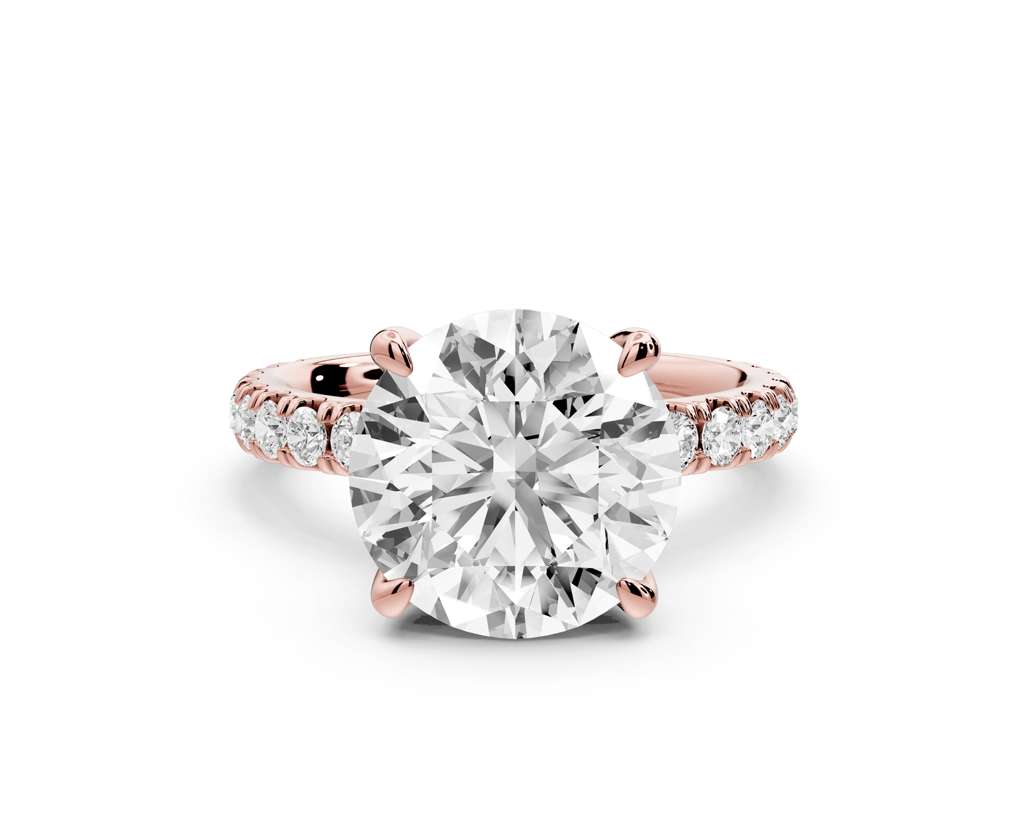 Jade - 4ct 18k rose gold round hidden halo diamond crown and bridge pavé engagamnet ring - Mr. Alex Jewelry