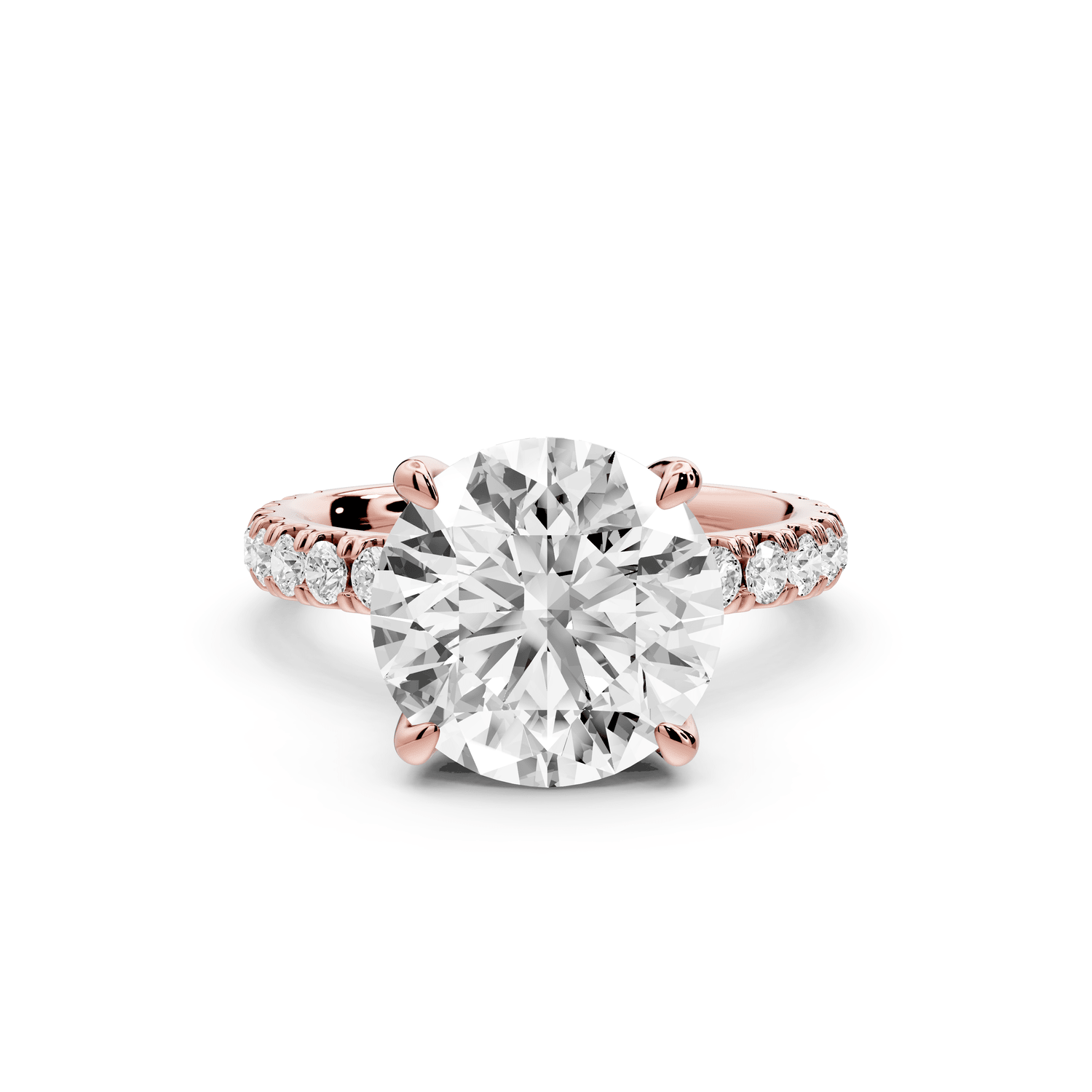 Jade - 4ct 18k rose gold round hidden halo diamond crown and bridge pavé engagamnet ring - Mr. Alex Jewelry