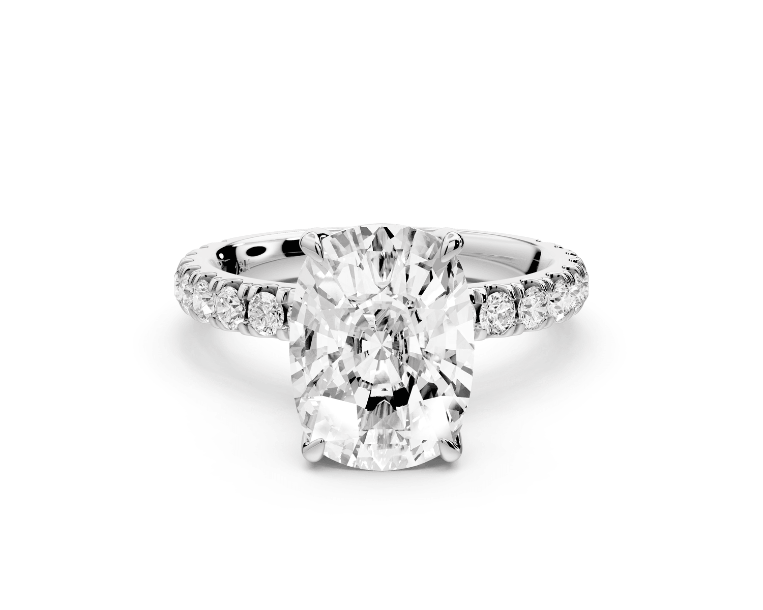 Jade - 4ct 18k white gold ecushion hidden halo diamond crown and bridge pavé engagement ring - Mr. Alex Jewelry