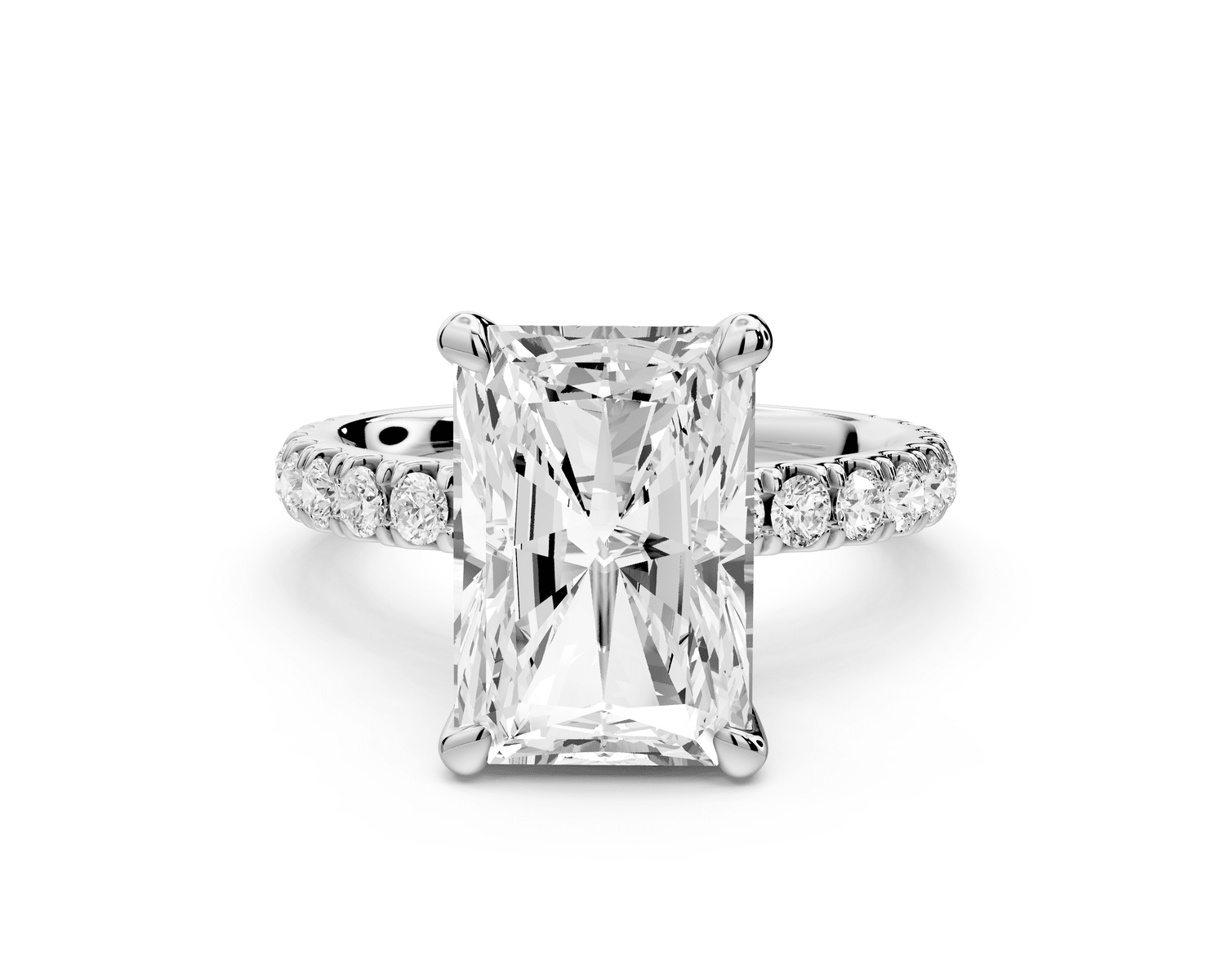 Jade - 4ct 18k white gold emerald hidden halo diamond crown and bridge pavé engagamnet ring - Mr. Alex Jewelry