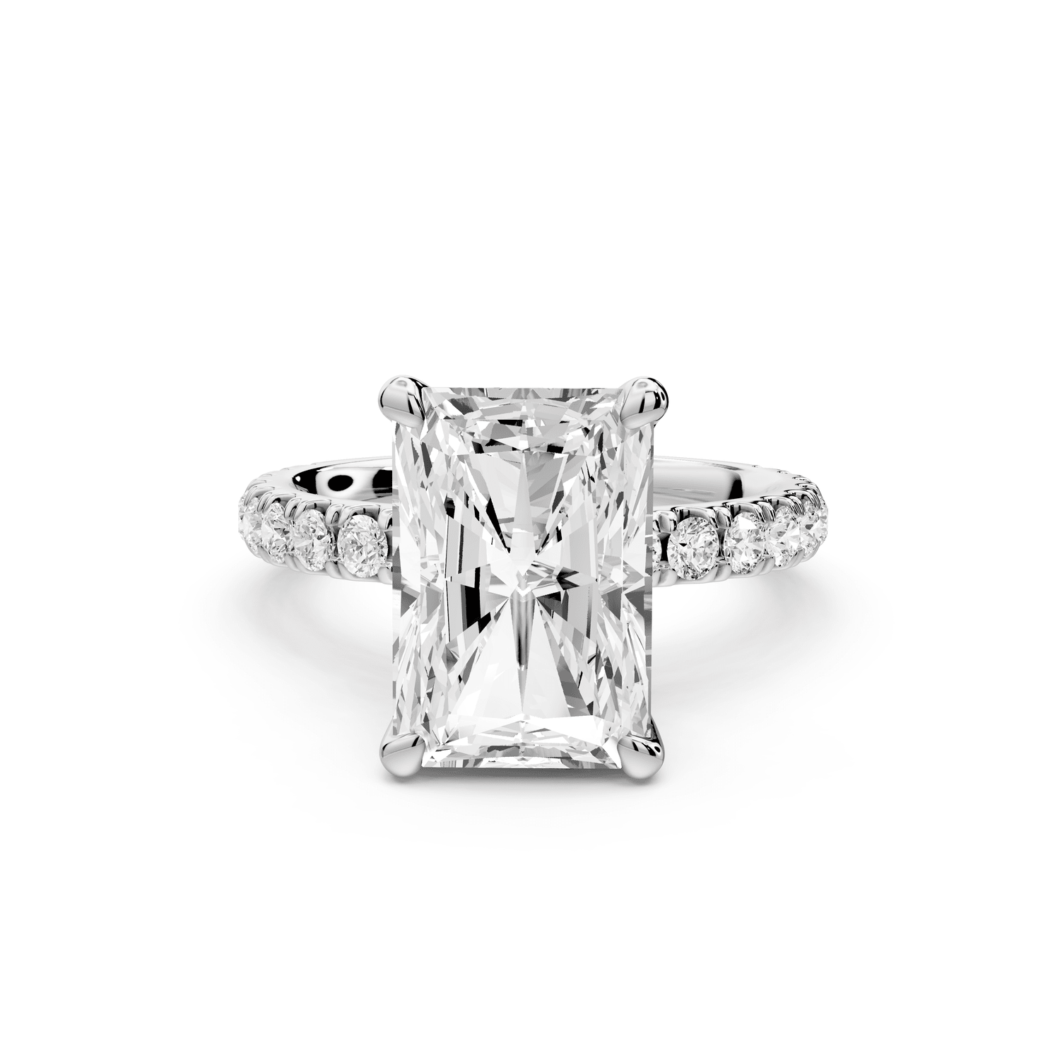 Jade - 4ct 18k white gold emerald hidden halo diamond crown and bridge pavé engagamnet ring - Mr. Alex Jewelry