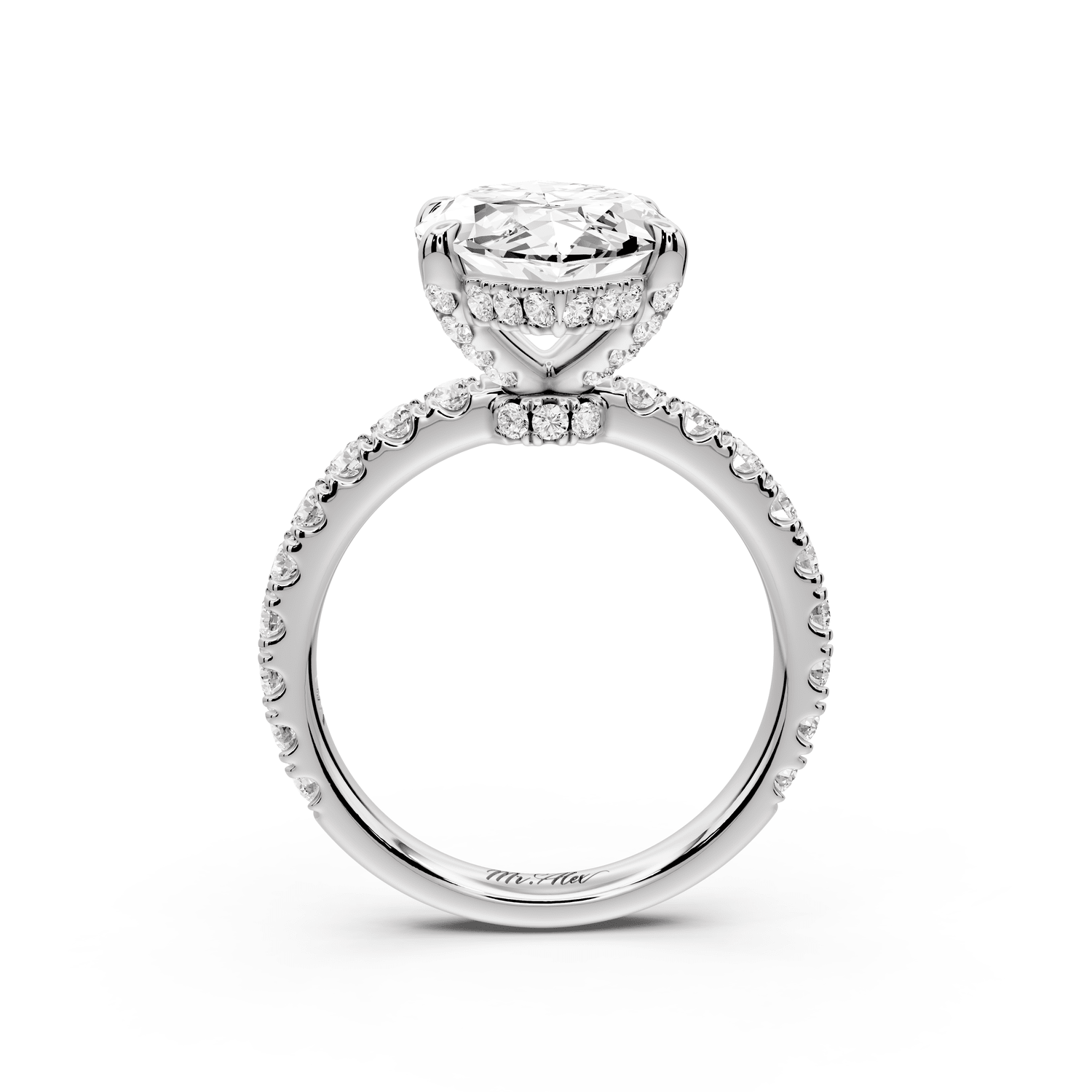 Jade - 4ct 18k white gold marquise hidden halo diamond crown and bridge pavé engagement ring - Mr. Alex Jewelry