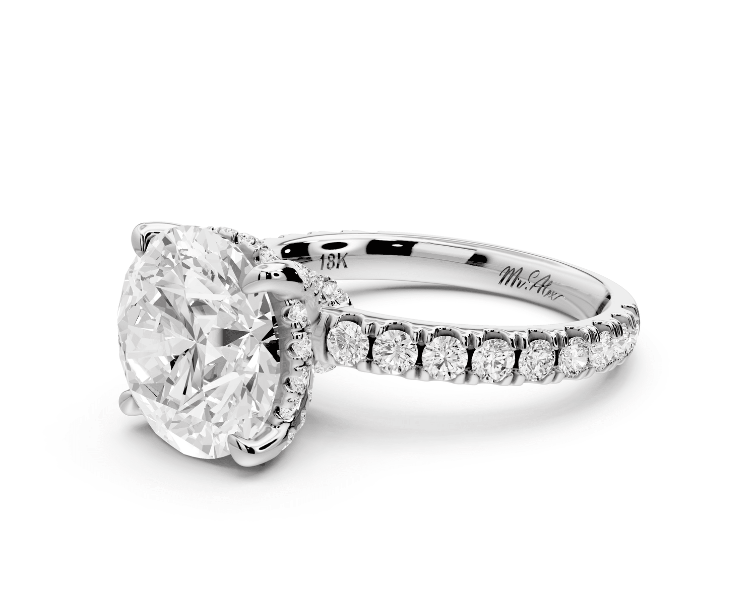 Jade - 4ct 18k white gold round hidden halo diamond crown and bridge pavé engagamnet ring - Mr. Alex Jewelry